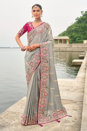 Grey Woven Banarasi Saree