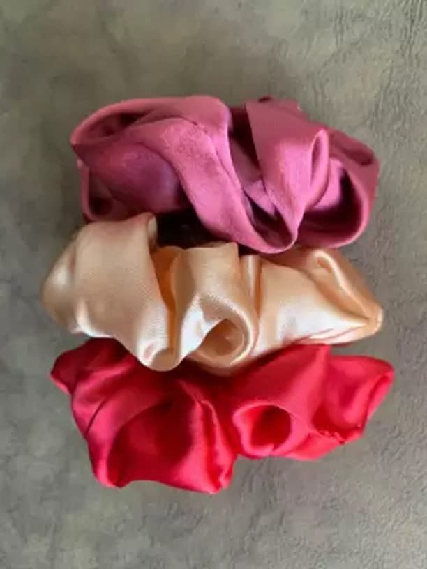 Elecsera Silky Satin Large Soft Hair Scrunchies Ponytail Holder Combo Hairbands Pack of 3 Rubber Band (Multicolor)