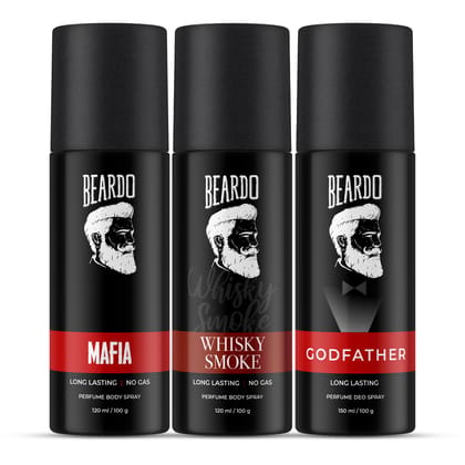 BEARDO Godfather, Whisky Smoke & Mafia Perfume Body Spray for Men (Set of 3) | Citrus Aromatic Spicy | Deodorant | Deo For Men | Long Lasting Perfume | Husband | Boyfriend BEARDO Godfather, Whisky Smoke & Mafia Perfume Body Spray for Men (Set of 3) | Cit BEARDO Godfather, Whisky Smoke & Mafia Perfume Body Spray for Men (Set of 3) | Citrus Aromatic Spicy | Deodorant | Deo For Men | Long Lasting Perfume | Husband | Boyfriend BEARDO Godfather, Whisky Smoke & Mafia Perfume Body Spray for Men (Set of 3) | Cit