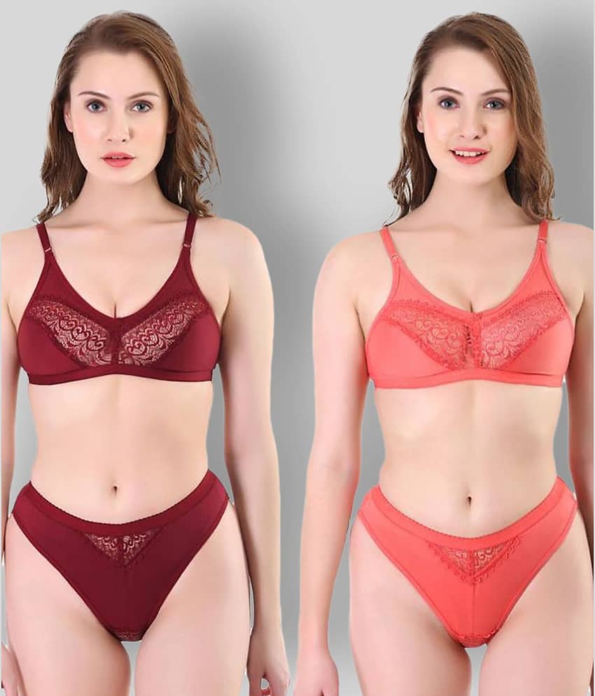 TCG Pack of 2 Cotton Lycra Women's Bra & Panty Set ( Multi Color )