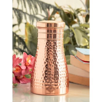 Pure Copper Bedroom Water Bottle with Inbuilt Glass-Shine / 950ml