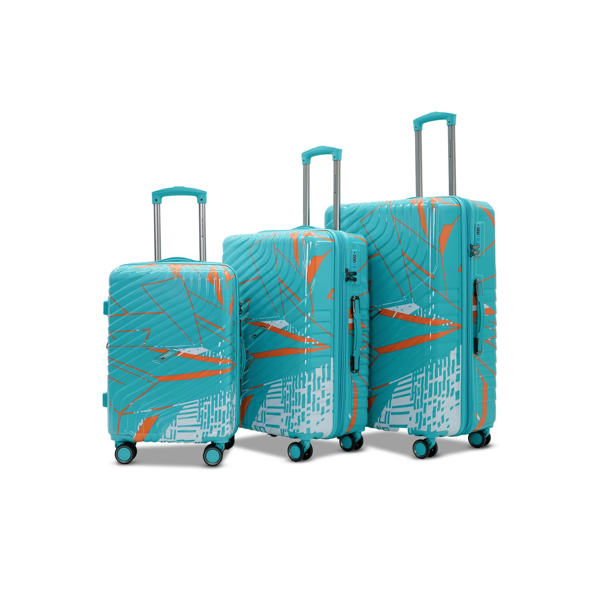 AMERICAN TRAVELLER Urban Kingdom 8802 3-Piece Polycarbonate Luggage Set with 360 Dual Wheels, TSA Lock & Expandable Design Stylish, Lightweight & Durable (1, Sky Blue)