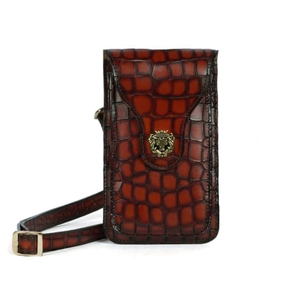 Double Pockets Side Bag For Mobile In Wine Deep Cut Leather-11