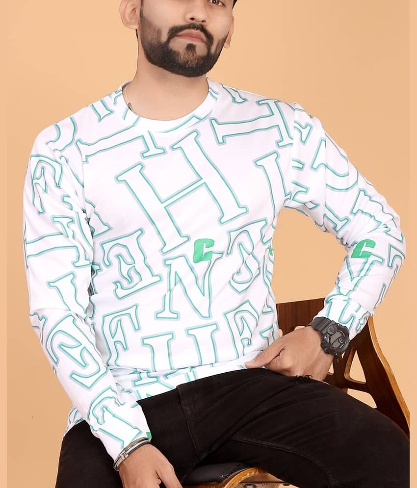 FABRIPPLE Polyester Regular Fit Printed Full Sleeves Men's Round T-Shirt - White ( Pack of 1 )