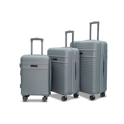 SWISS BRAND Brunei Luggage Trolley Bags Set of 3 | ABS Durable Hardshell | Expandable 18% | Dedicated Zip Lock | 360 Dual Spinner Wheels | Satin Lined Interior | Silver