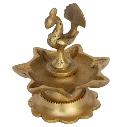 Brass Cock [Murga] Oil Lamp Deepak 7 Wicks  - Multiwick Brass Deepak for Aarti, Height : 2 Inch (BSMAS1184 A)