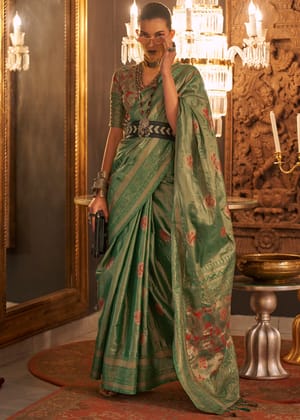 Marine Green Dual Tone Woven Banarasi Silk Saree