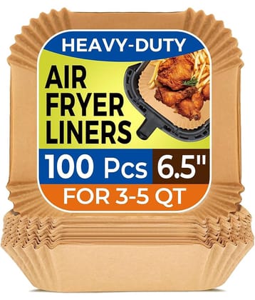 Radhe Creation Air Fryer Parchment Paper Liners, 100 PCS Non-Stick Disposable Baking Paper, 8 Inch Square, Heat-Resistant Food-Grade Airfryer Papers for 5-8QT Air Fryers, Baking, Roasting & Microwave Use