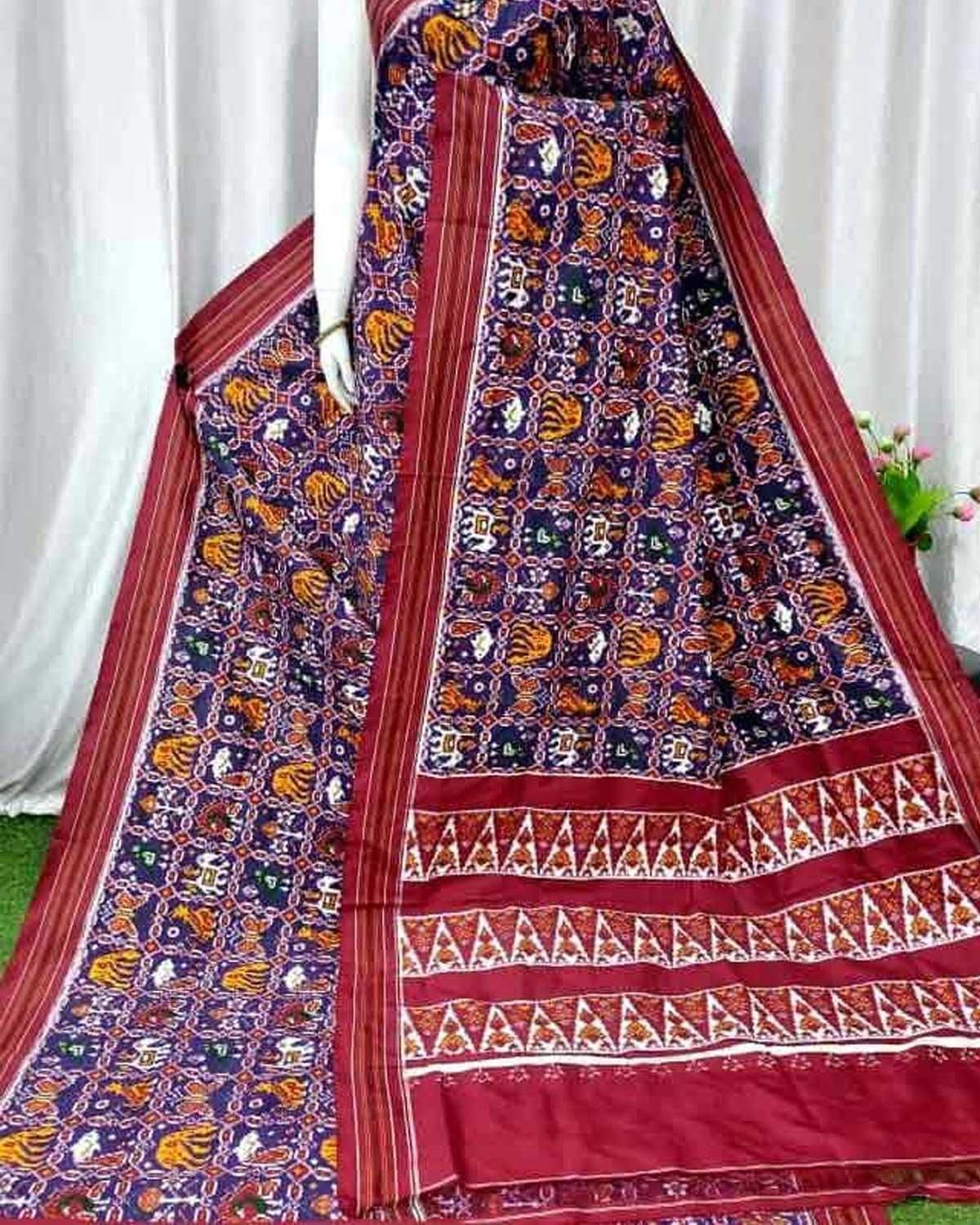 Double Ikat Patola Navy Blue With Maroon Color Saree