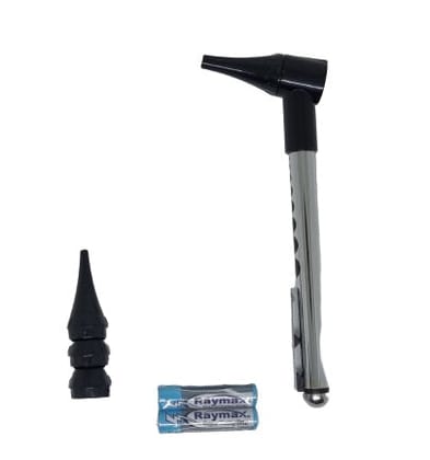 Sahyog Wellness Mini ENT Metal Pen Shaped Otoscope with Three Attachment Funnel Shape Shine Beam Flash Light, Clear Visibility Diagnostic Optical Pen (Black)