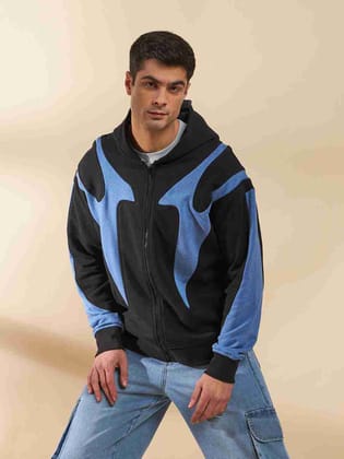 Black&Blue Cut Sew Zipped Hoodie-XXL