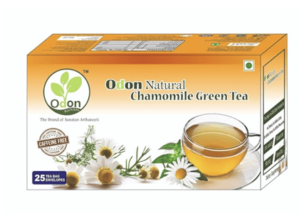 ODON NATURAL Chamomile Herbal Green Tea | 25 Tea Bags | Caffeine-Free Herbal Tea for Stress Relief & Better Sleep | Natural Immunity Booster | Rich Aroma & Taste | Detox & Calmness Support