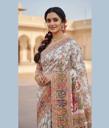 Gazal Fashions Cotton Silk Printed Kashmiri Kani Saree With Unstitched Blouse Piece ( Multicolor 1 )