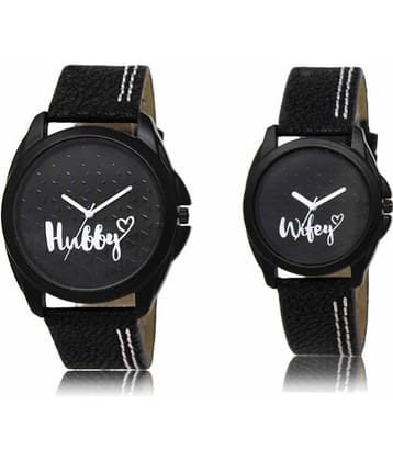 Lorem - Black Leather Analog Couple's Watch