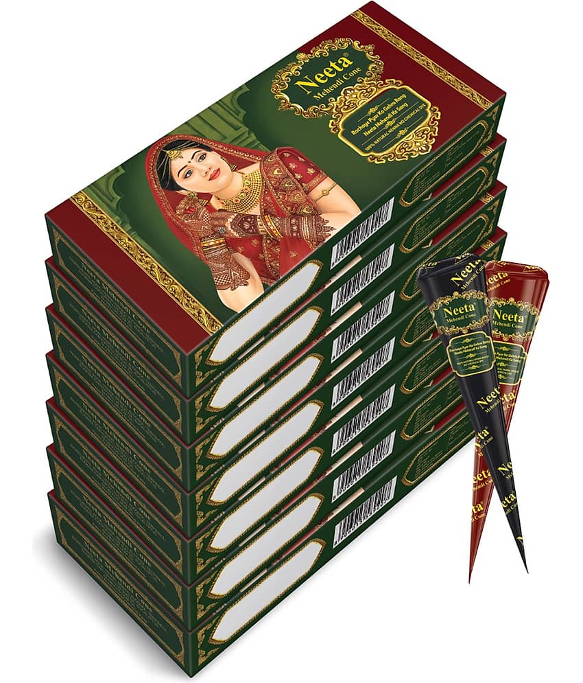 Neeta Mehendi Cones for Hand Desgning & Wedding, Bridal Mehandi Cone Reddish Brown Color 4 Pcs in 1 Box (Pack of 7)