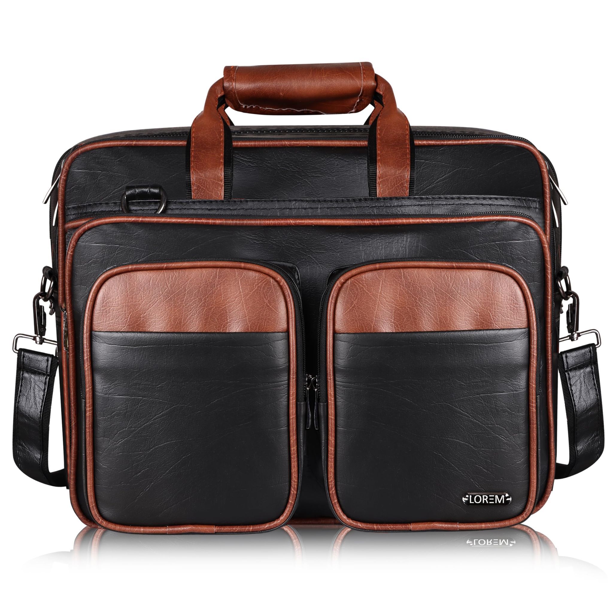 LOREM Tan & Black Color Faux Leather 28L Laptop Messenger Bag For Men BG96