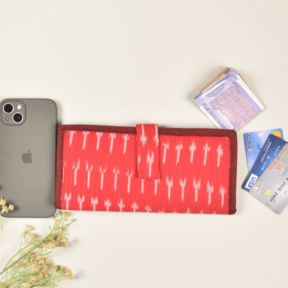 Red Ikat and jute ladies wallet