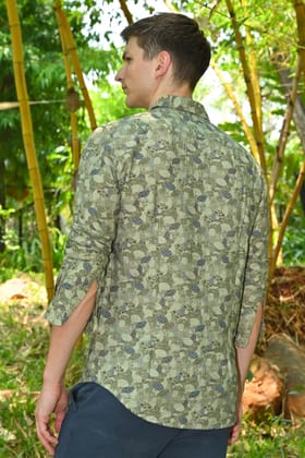 Amari - Cotton Printed Shirt - Olive-S-38 / OLIVE