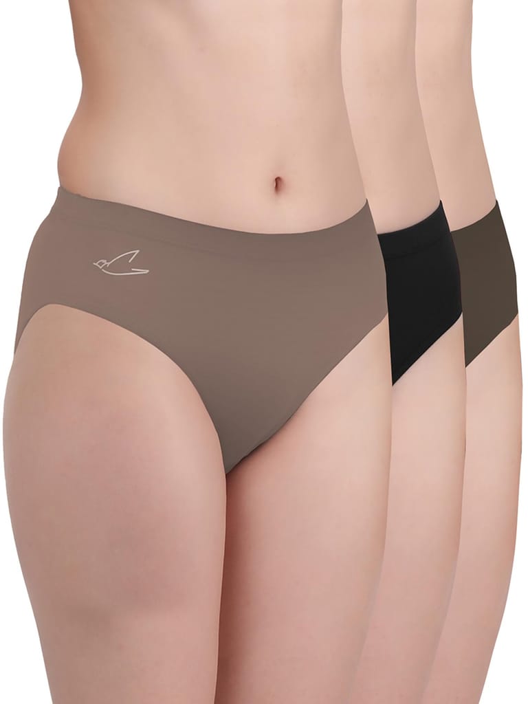 Freecultr Women’s Micromodal Mid-Rise Hipster | Super Soft & Breathable Fabric | Medium Rear Coverage | Comfortable Stretch Elastic | Pack of 3  |Color - Clay,Coffee,Sable Black