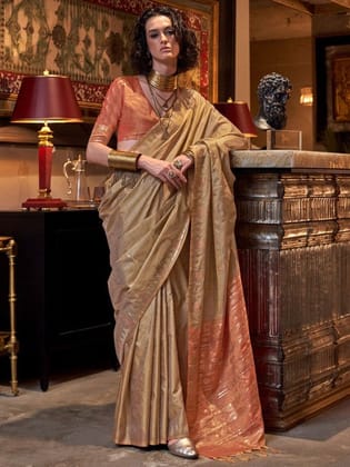 Desert Beige Woven Tussar Silk Saree