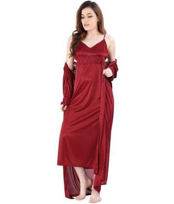 Romaisa Satin Nighty & Night Gowns - Maroon Pack of 2