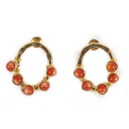 Handcrafted Brass Red Bead Stud Earring
