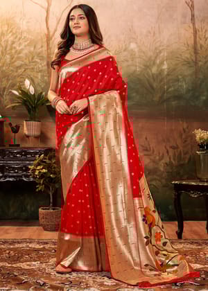 Gorgeous Red Paithani Silk Saree