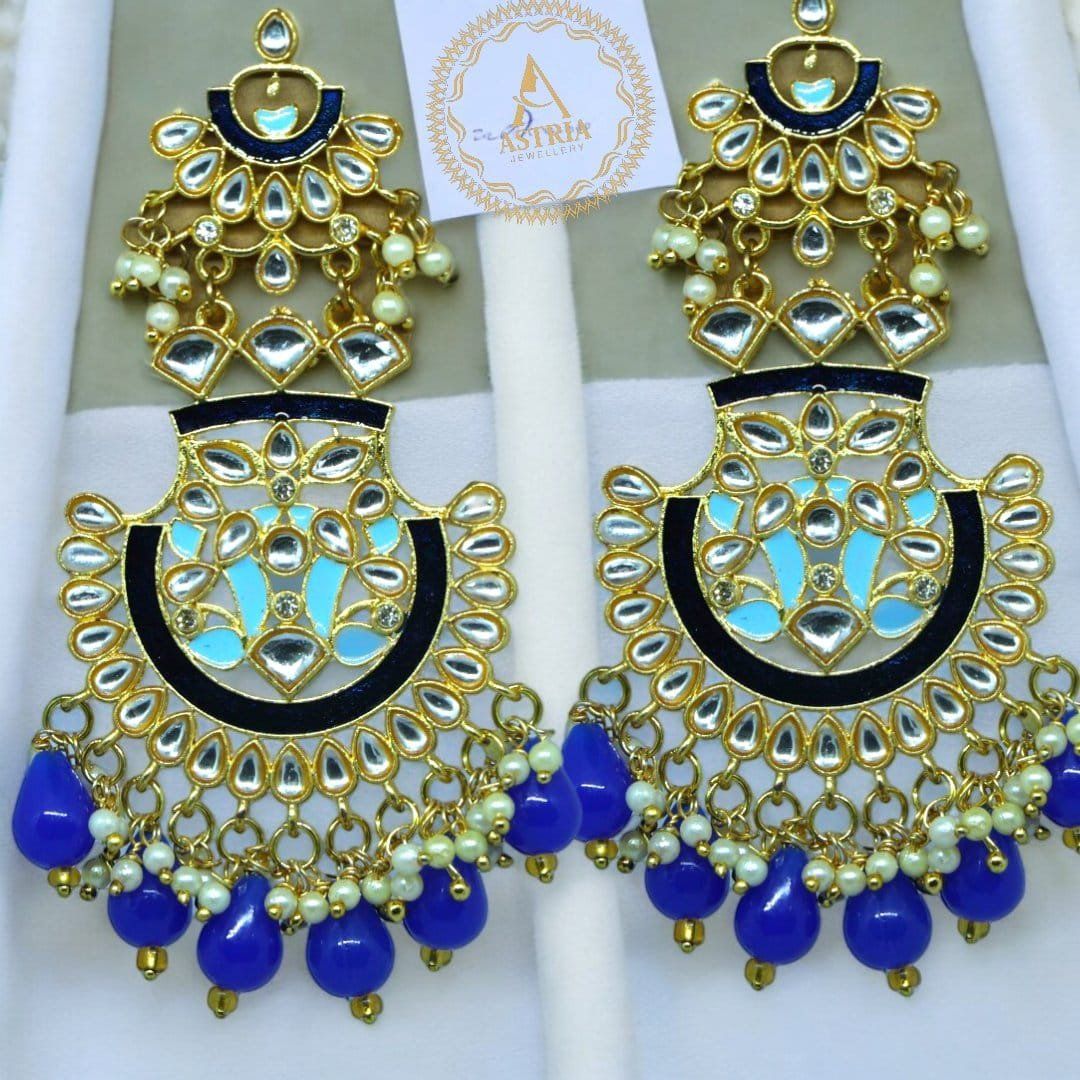 Crescent Jhumka with Blue Stones