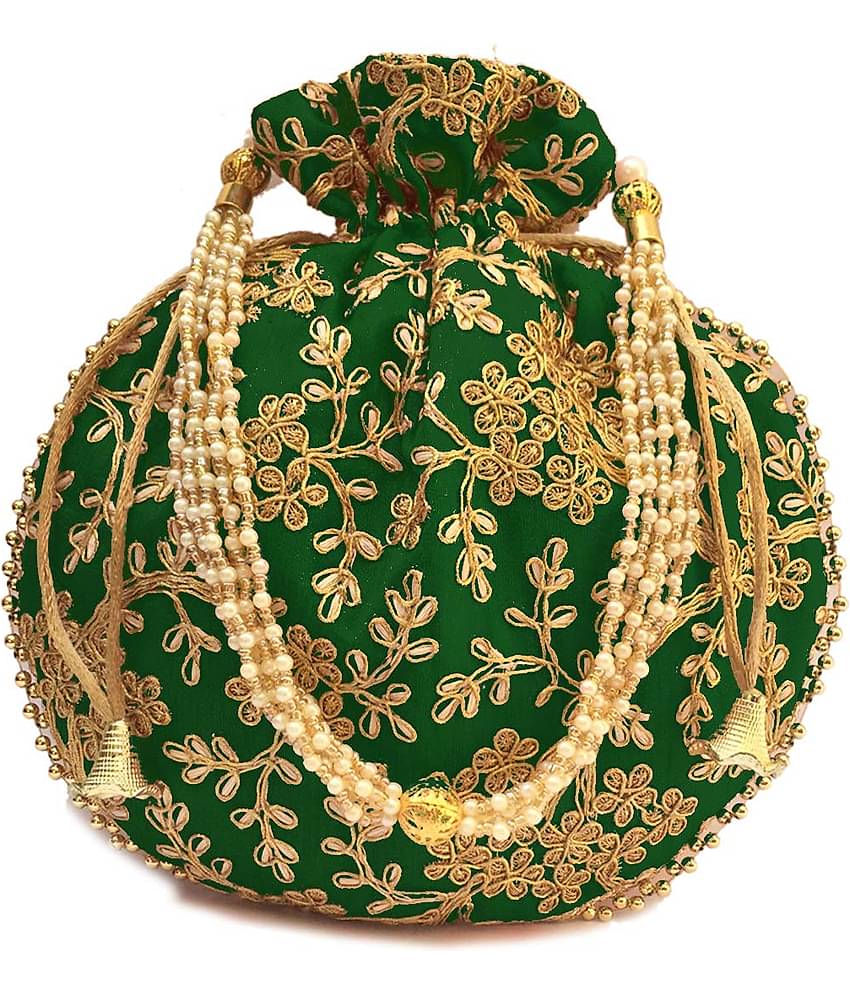 Bulbul Green Silk Potli