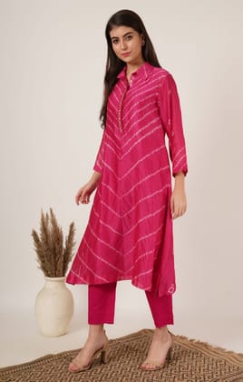Pink Shibori Bandhani Kurta Set of 2-S