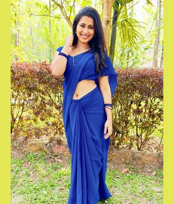 Kashvi Sarees Georgette Printed Kasavu Saree With Unstitched Blouse Piece ( BLUE )