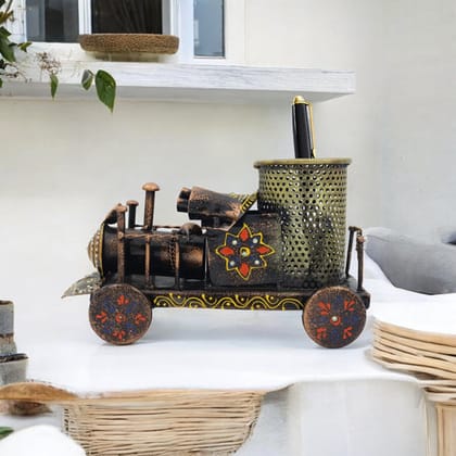 Vintage Engine Design Pen Holder  Handcrafted Metal Desk Organizer
