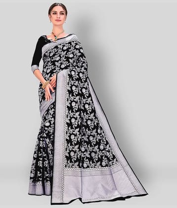 Dressy Banarasi Silk Printed Saree With Unstitched Blouse Piece ( Black )