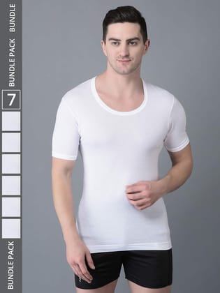 Men's White Pack of 7 Solid Egyptian Cotton Vest