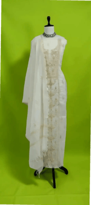Lucknow Chikankari Hand-Embroidered Mul Cotton Dress Material