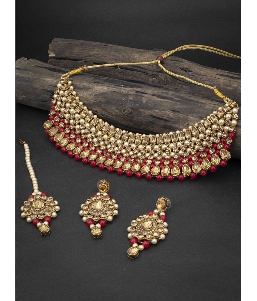 Sukkhi Alloy Red Traditional Necklaces Set Choker