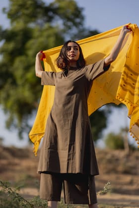 Charcoal Kurta and Culottes Set-S