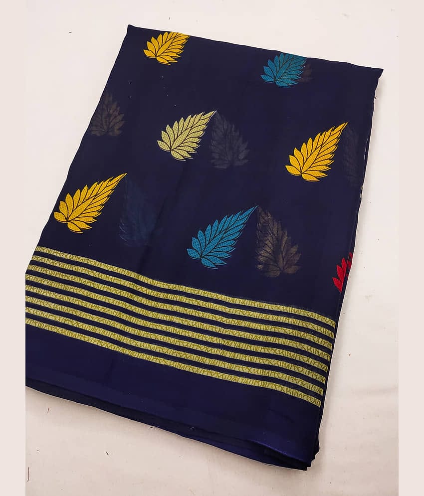 ANAND SAREES Georgette Printed Chanderi saree With Unstitched Blouse Piece ( Blue )