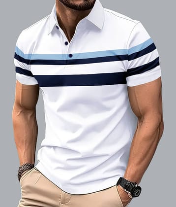 Eyebogler Men Cotton Blend Regular Fit Striped Polo T Shirt ( Blue )