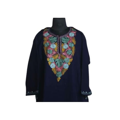 Charvi Navy Blue Cotton Blend Handwork Straight Kurta