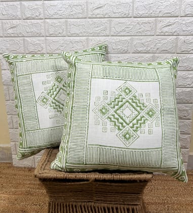 Indihomecraft Hand Block Print Boho Decor Off White Cushion Covers for Sofa Chair Or Outdoor Living Room Cushions Cover, Set of 2
