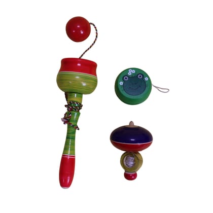 Wooden Lattu ,Cup & Ball , YoYo Toys Combo | Toy for Kids | Handmade Toys | Set of 4