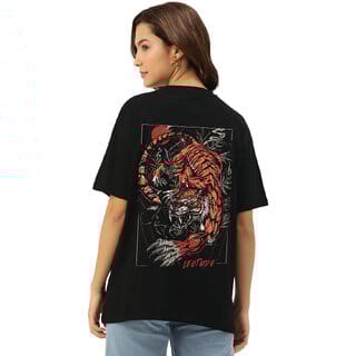 Leotude Oversized Fit Round Neck CottonBlend T-shirt For Women's