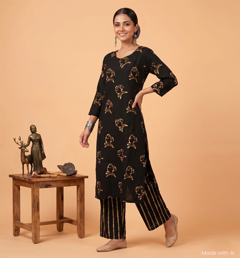 Handcrafted Batik Printed Cotton Kurta Palazzo Set