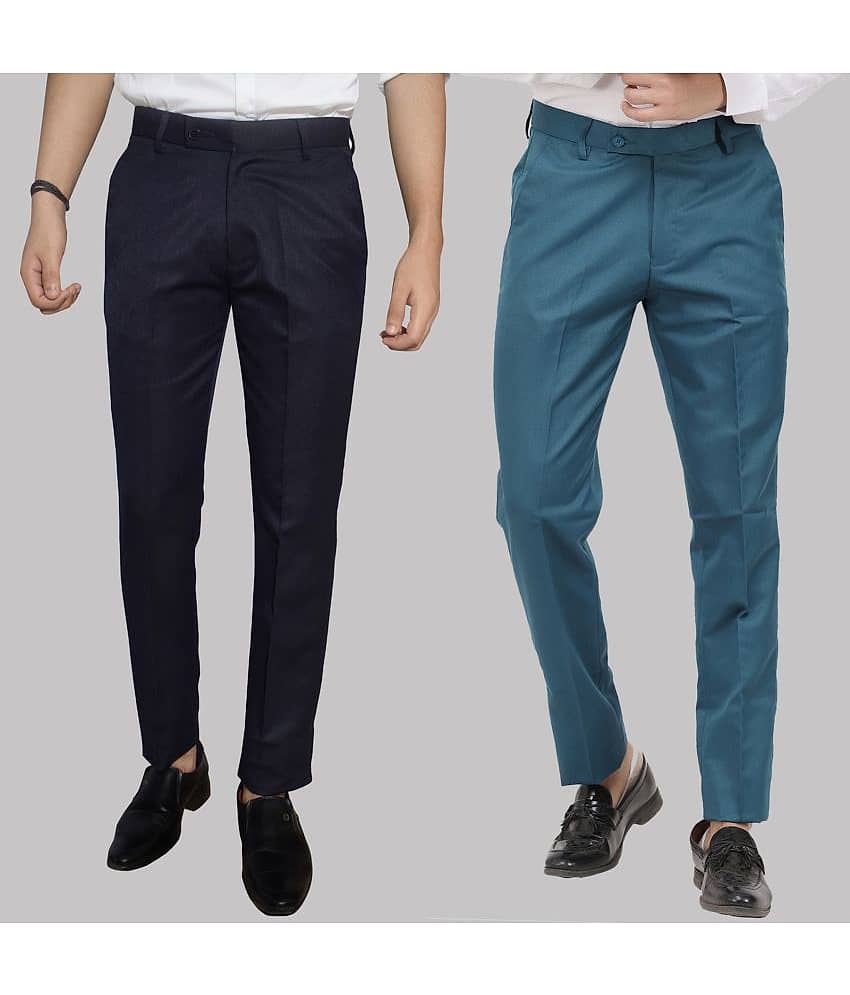 Kundan - Multicolor Cotton Blend Regular - Fit Men's Formal Pants ( Pack of 2 )