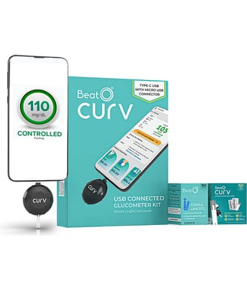 BeatO CURV Sugar Test Machine With 10 Strips & 10 Lancets (Type-C USB Connector), Accurate testing of Blood sugar, Android Only