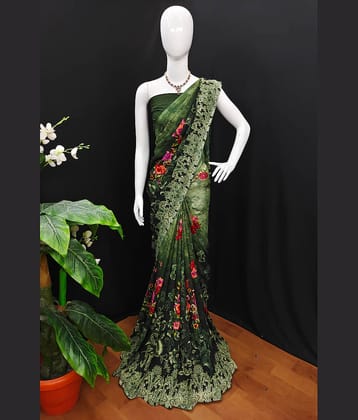 ANAND SAREES Georgette Printed Saree With Unstitched Blouse Piece ( Green )