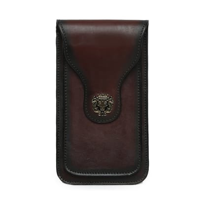 Double Pocket Mobile Cover In Dark Brown Leather-15Plus
