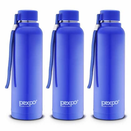 Pexpo PU Insulated 4 Hours Warm & Cold School Kids Bottle, 700 ml, Pack of 3 Blue, Stereo | Safe & Portable