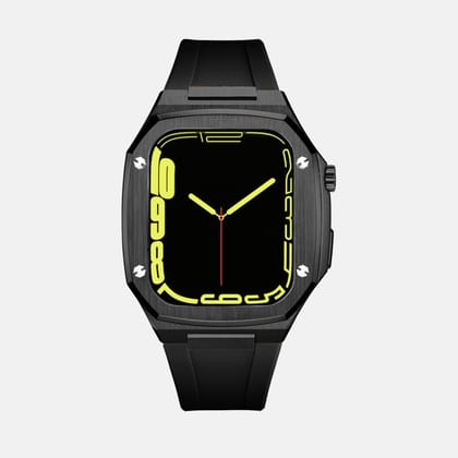 45MM Black Luxury Edition iWatch Case: Silicone Strap-Black
